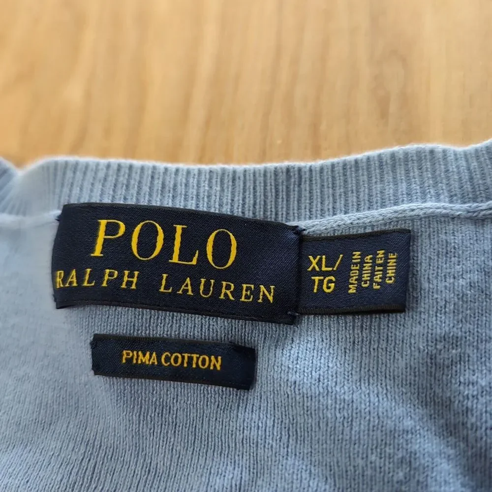 Polo Ralph Lauren Pima‎ V-Neck Sweater Men's XL Baby Blue Long Sleeve